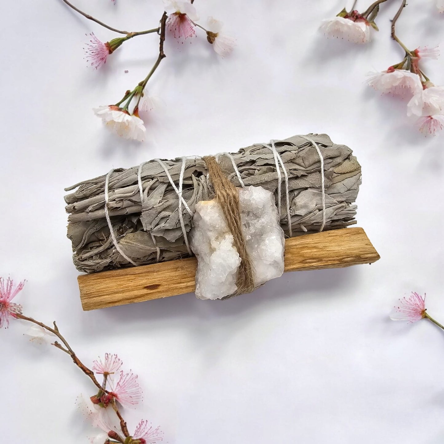 White Sage, Palo Santo Stick and Natural Crystal Stone