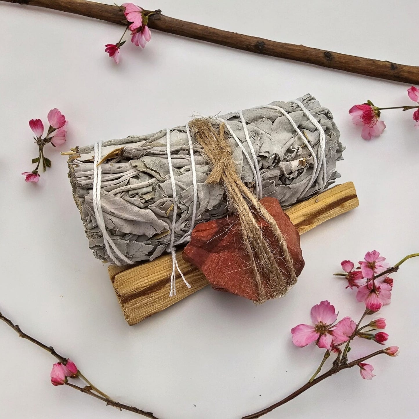 White Sage, Palo Santo Stick and Natural Crystal Stone