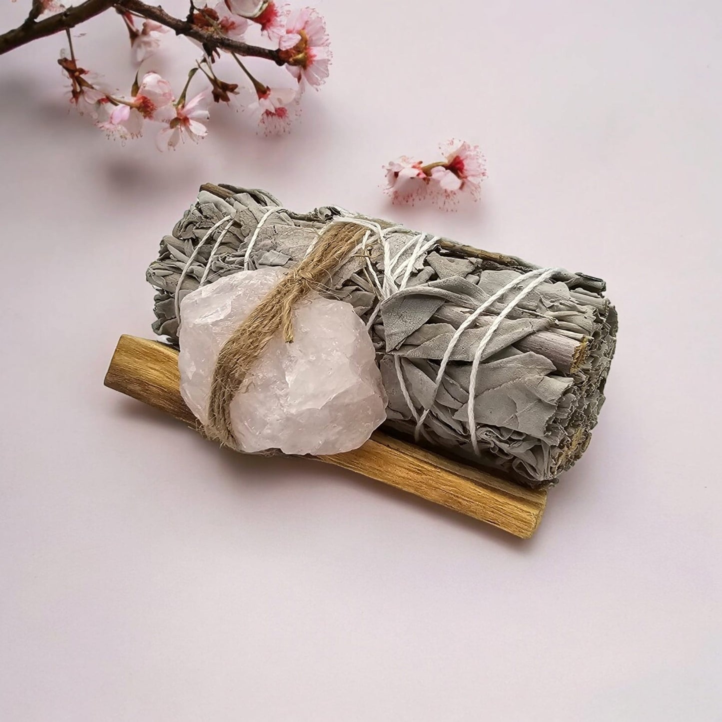 White Sage, Palo Santo Stick and Natural Crystal Stone