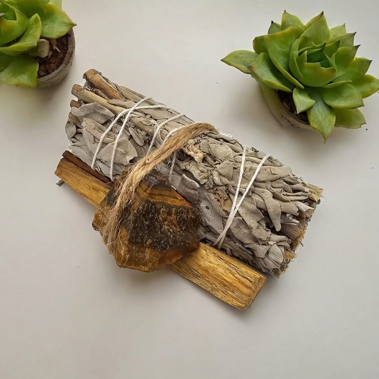 White Sage, Palo Santo Stick and Natural Crystal Stone